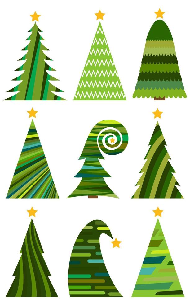 Set of Christmas trees. Isolated vector illustration for Merry Christmas and Happy New Year.