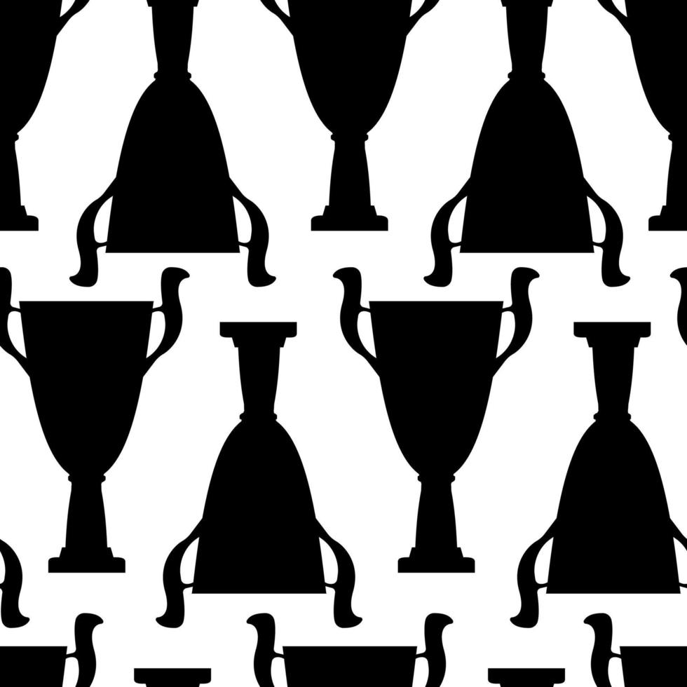 Winner trophy cup seamless pattern. Black simple silhouette texture. Championship prize for first place. Vector illustration.