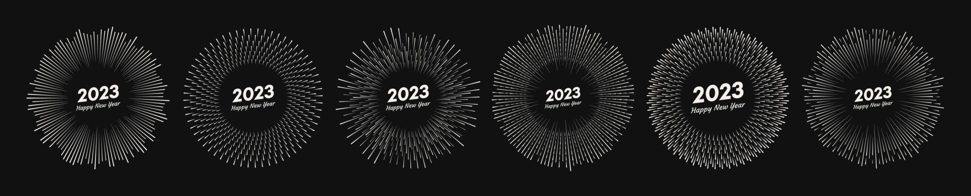 fuegos artificiales con inscripción 2023 y feliz año nuevo vector