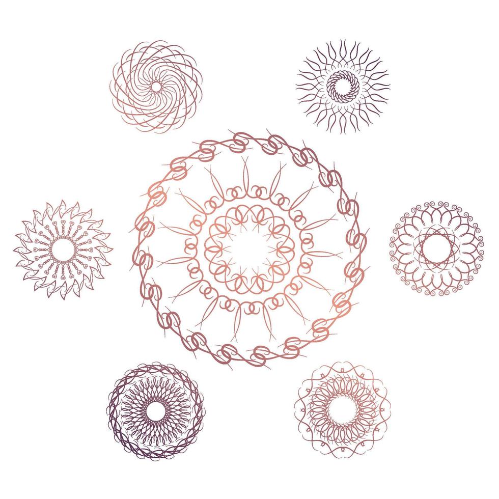 conjunto de siete elementos circulares geométricos. monograma vectorial sobre fondo blanco. ilustración vectorial vector