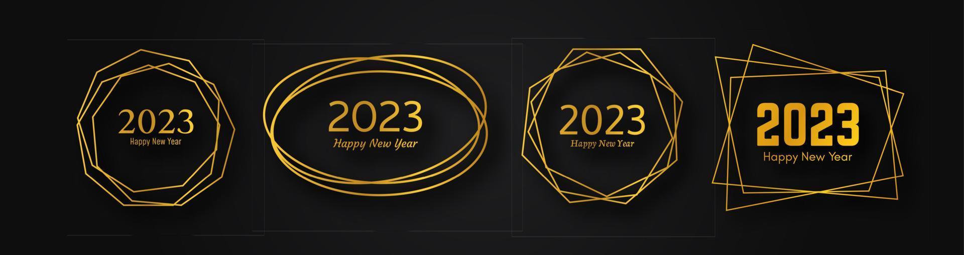 2023 Happy New Year gold geometric polygonal background vector
