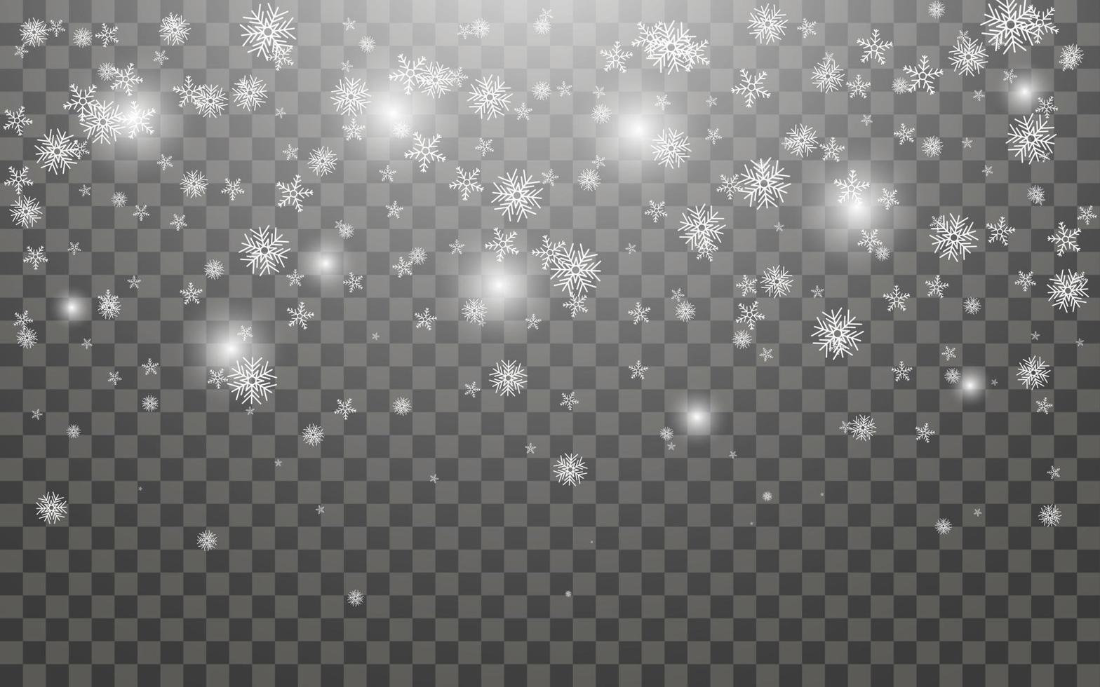 Snowfall and falling snowflakes on dark transparent background. White snowflakes and Christmas snow. Vector illustration