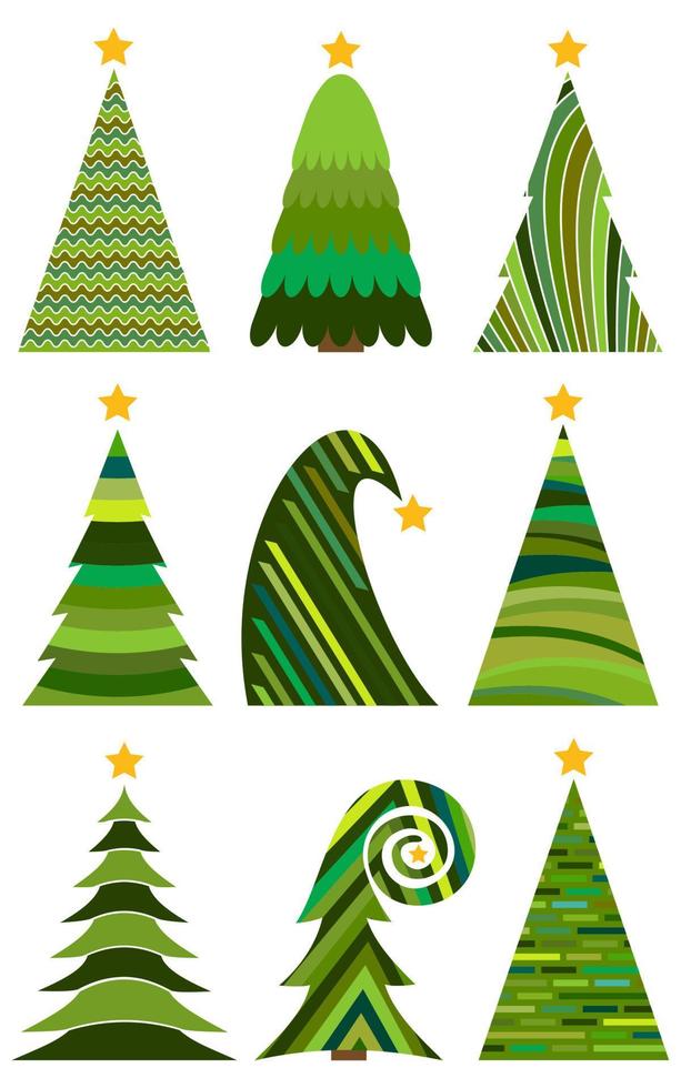 Set of Christmas trees. Isolated vector illustration for Merry Christmas and Happy New Year.