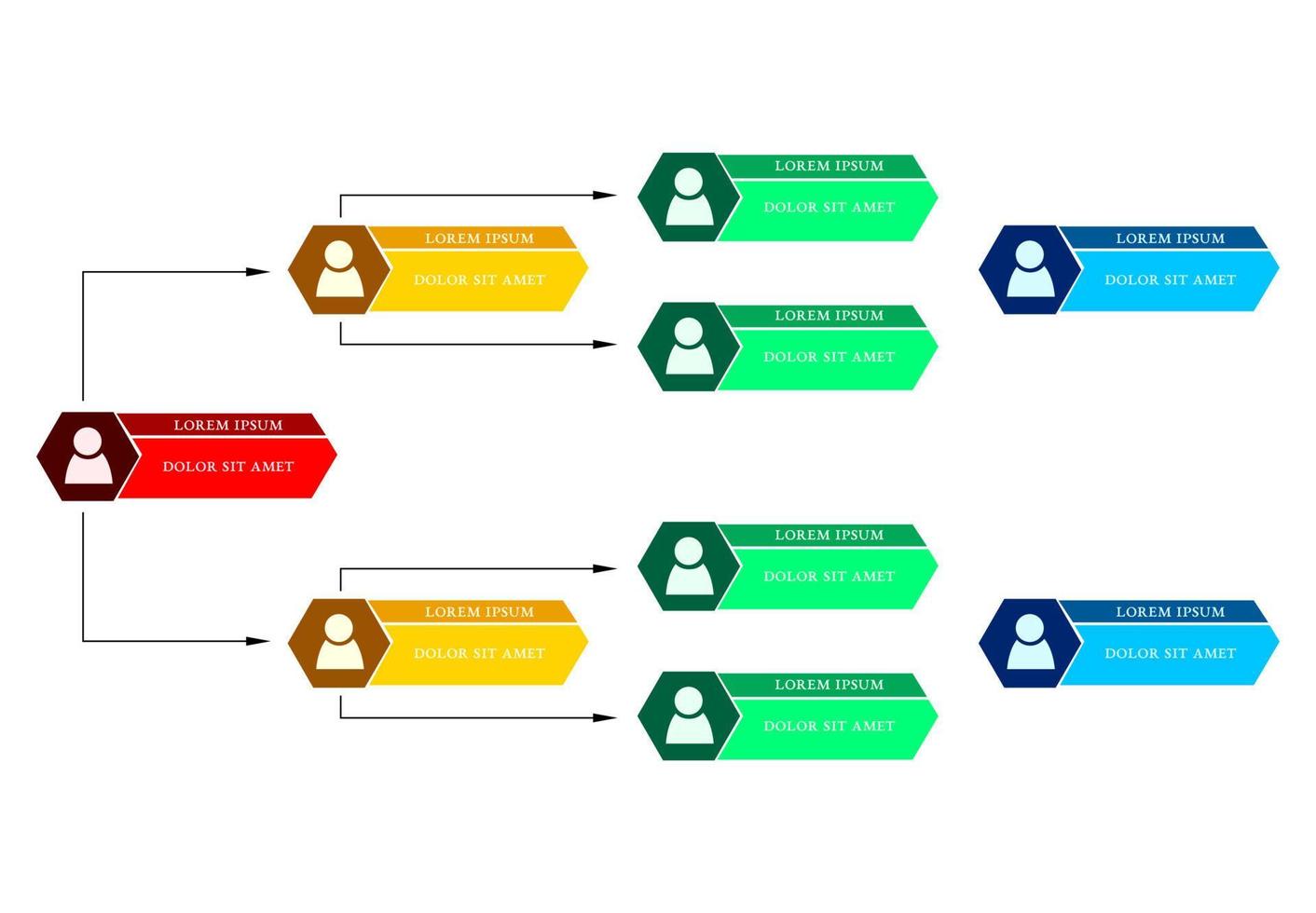 Colorful business structure concept, corporate organization chart scheme with people icons. Vector illustration.