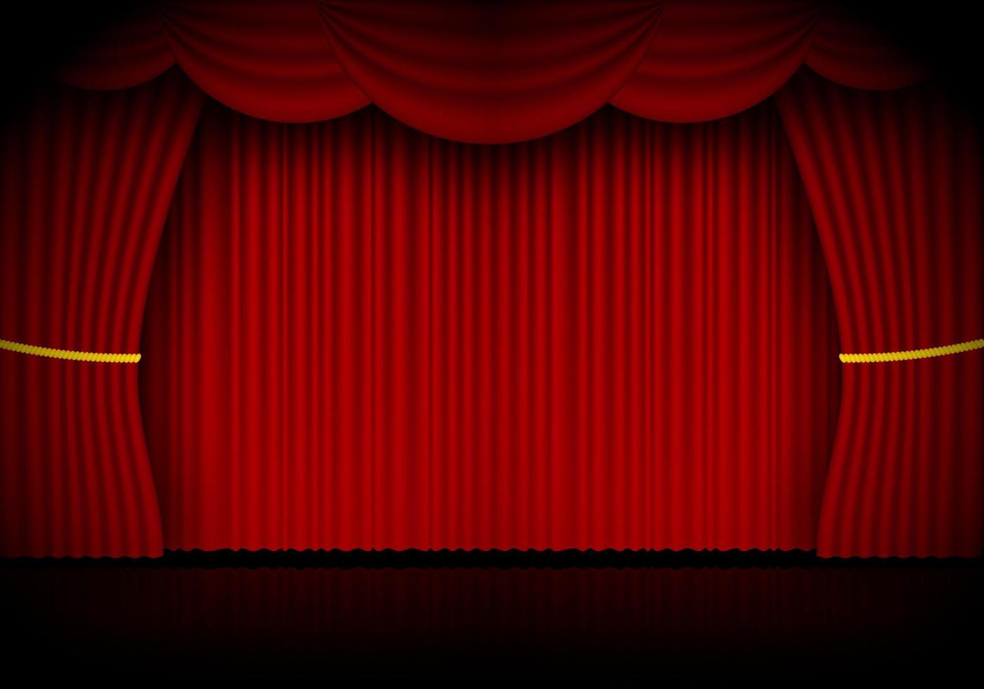 Red curtain opera, cinema or theater stage drapes. Spotlight on closed velvet curtains background. Vector illustration