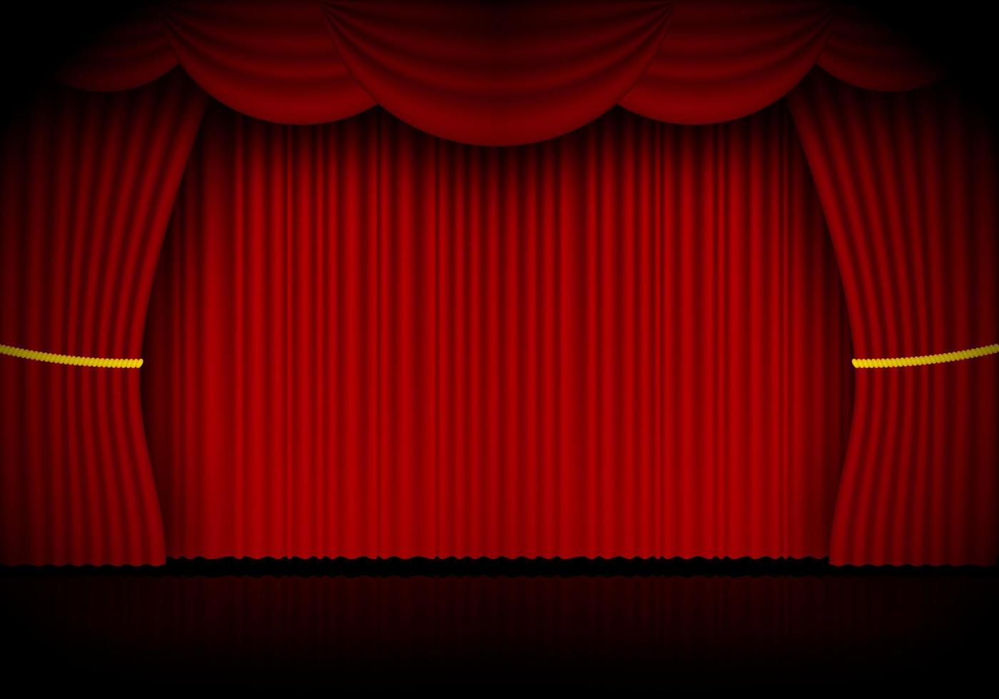 Red curtain opera, cinema or theater stage drapes. Spotlight on closed velvet curtains background. Vector illustration