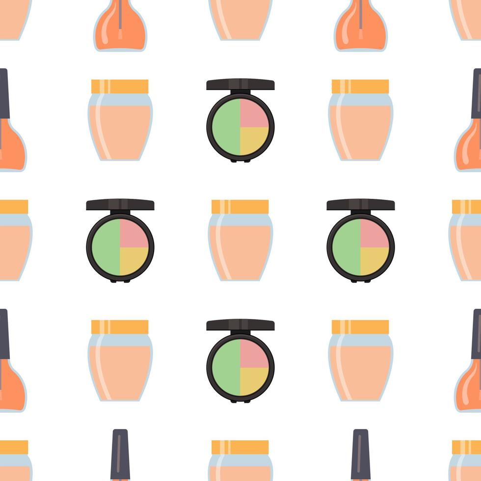 Seamless pattern with makeup items in flat style. Vector illustration.