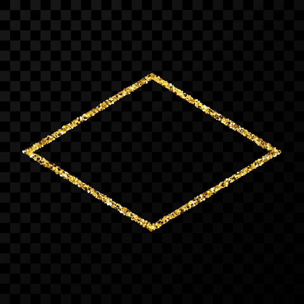 Gold glitter frame. Rhombus frame with shiny sparkles on dark transparent background. Vector illustration