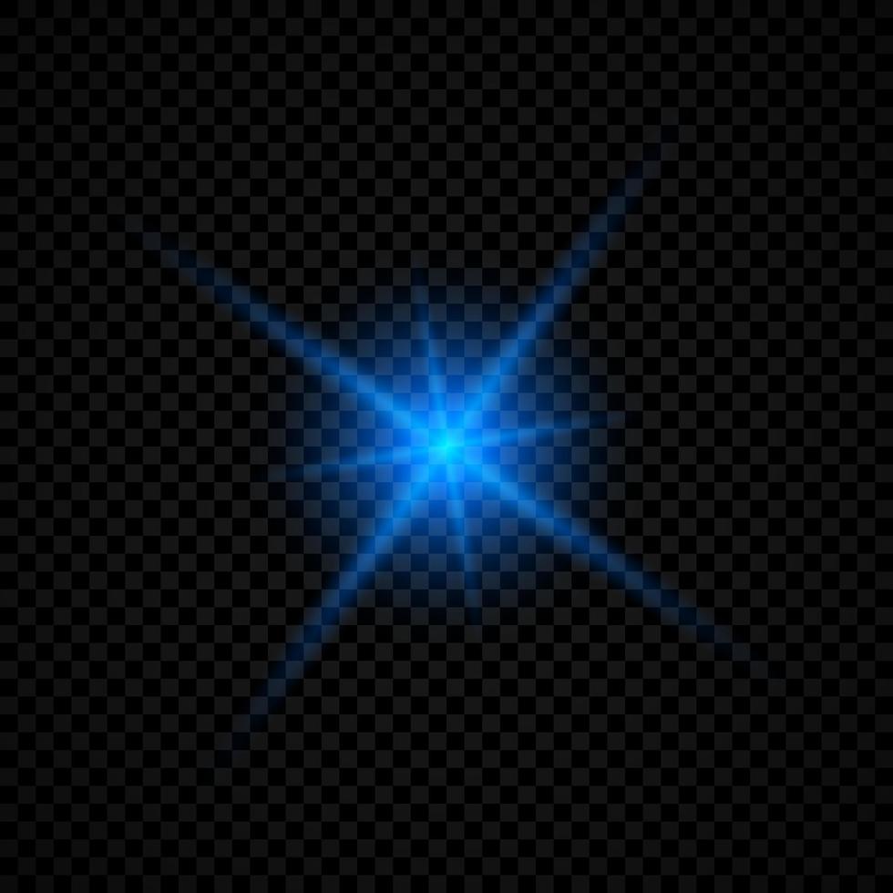 Light effect of lens flares. Blue glowing lights starburst effects with sparkles on a transparent background. Vector illustration