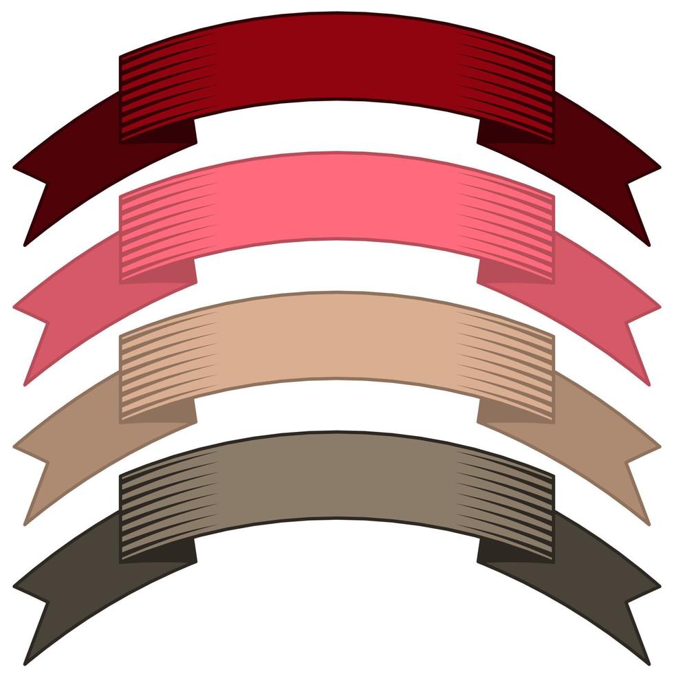 Set of four multicolor ribbons and banners for web design. Great design element isolated on white background. Vector illustration.