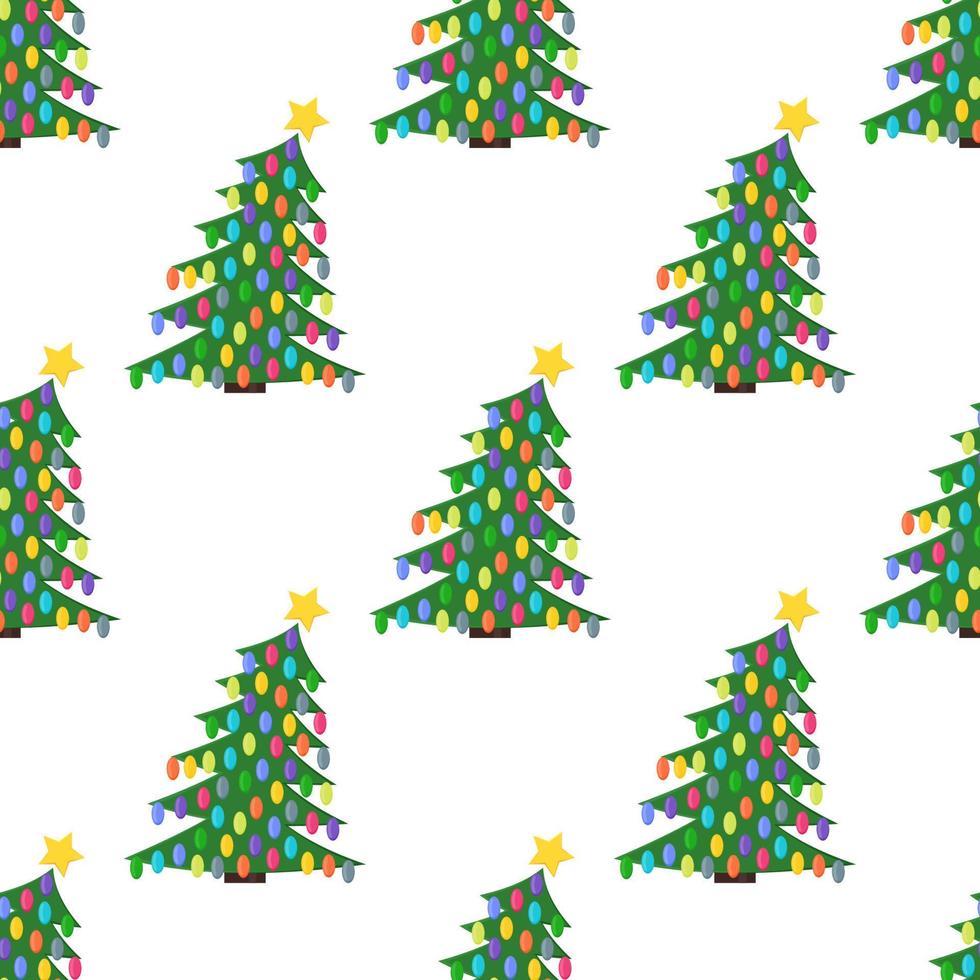 Seamless pattern with Christmas tree with Christmas balls and a star on the top. Vector illustration.