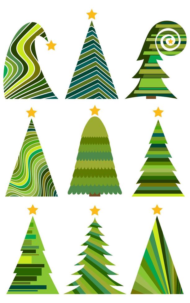 Set of Christmas trees. Isolated vector illustration for Merry Christmas and Happy New Year.