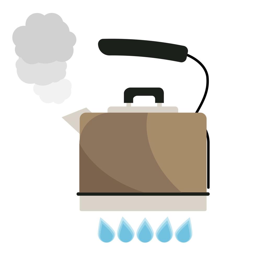 Kettle boils with water flat style vector illustration. Kitchen utensils stock illustration.