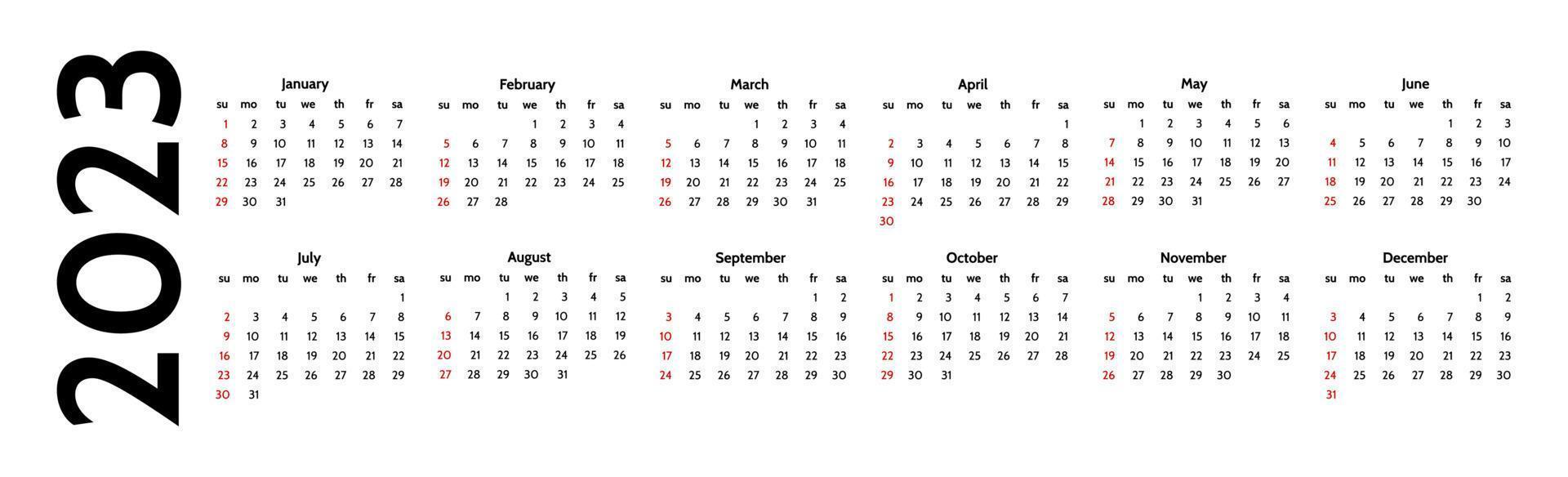 Calendar for 2023 isolated on a white background vector