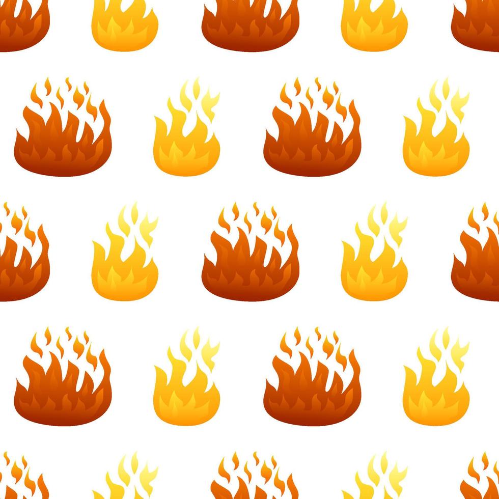 Seamless pattern with fire flame on white background. Vector illustration.