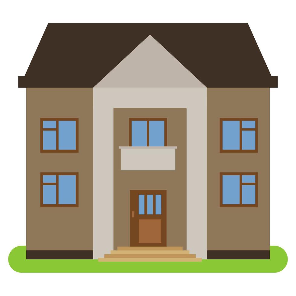 Private house with a brown roof and walls on a white background. Vector illustration.