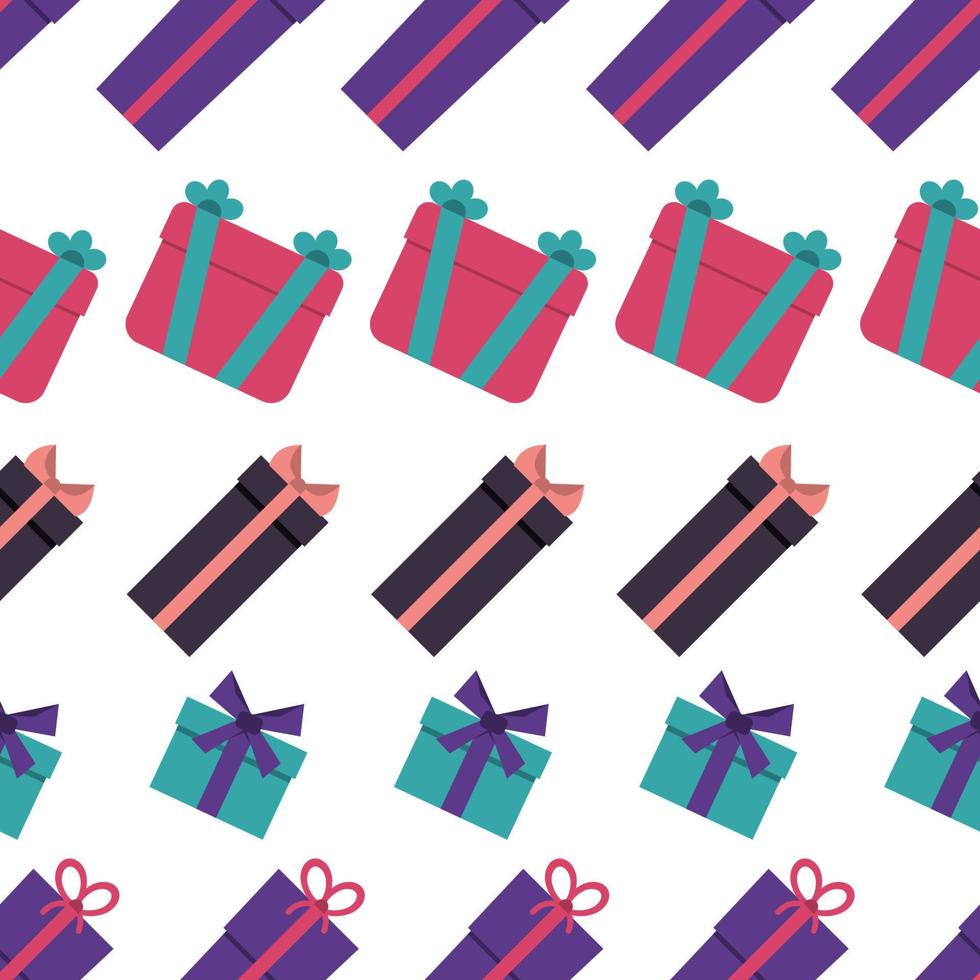 Seamless pattern with gift boxes on white background. Vector illustration