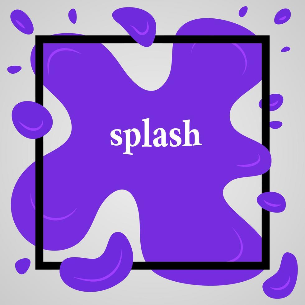 Big blue splash with lots of small splashes in black frame and inscription splash. Vector illustration