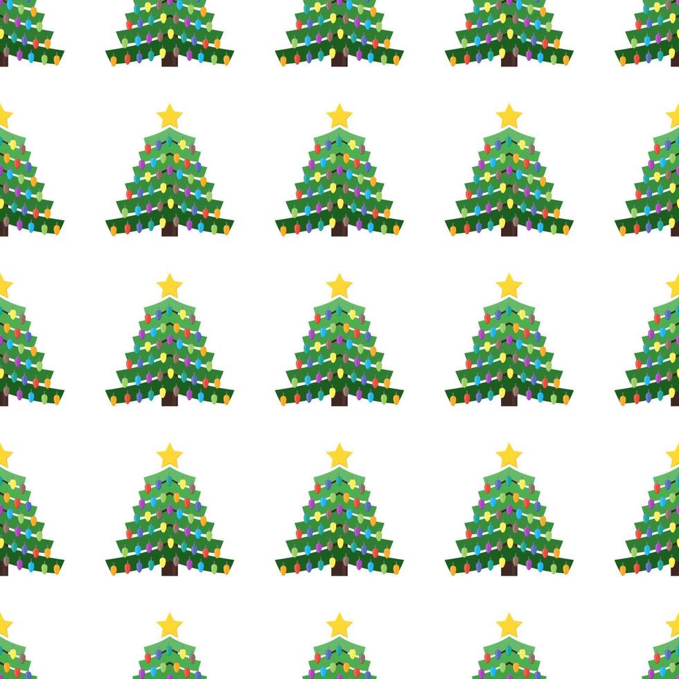 Seamless pattern with Christmas tree with Christmas balls and a star on the top. Vector illustration.