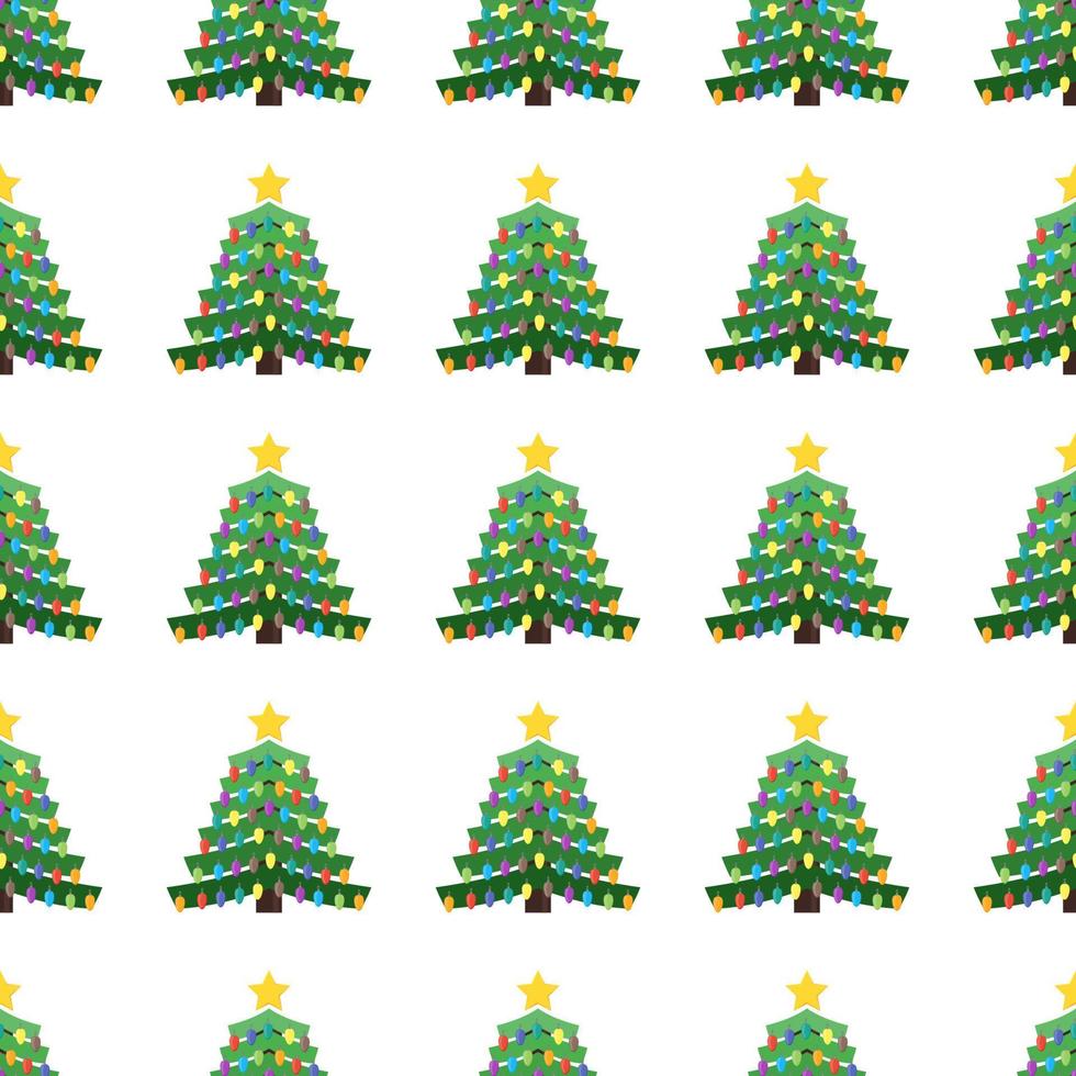 Seamless pattern with Christmas tree with Christmas balls and a star on the top. Vector illustration.