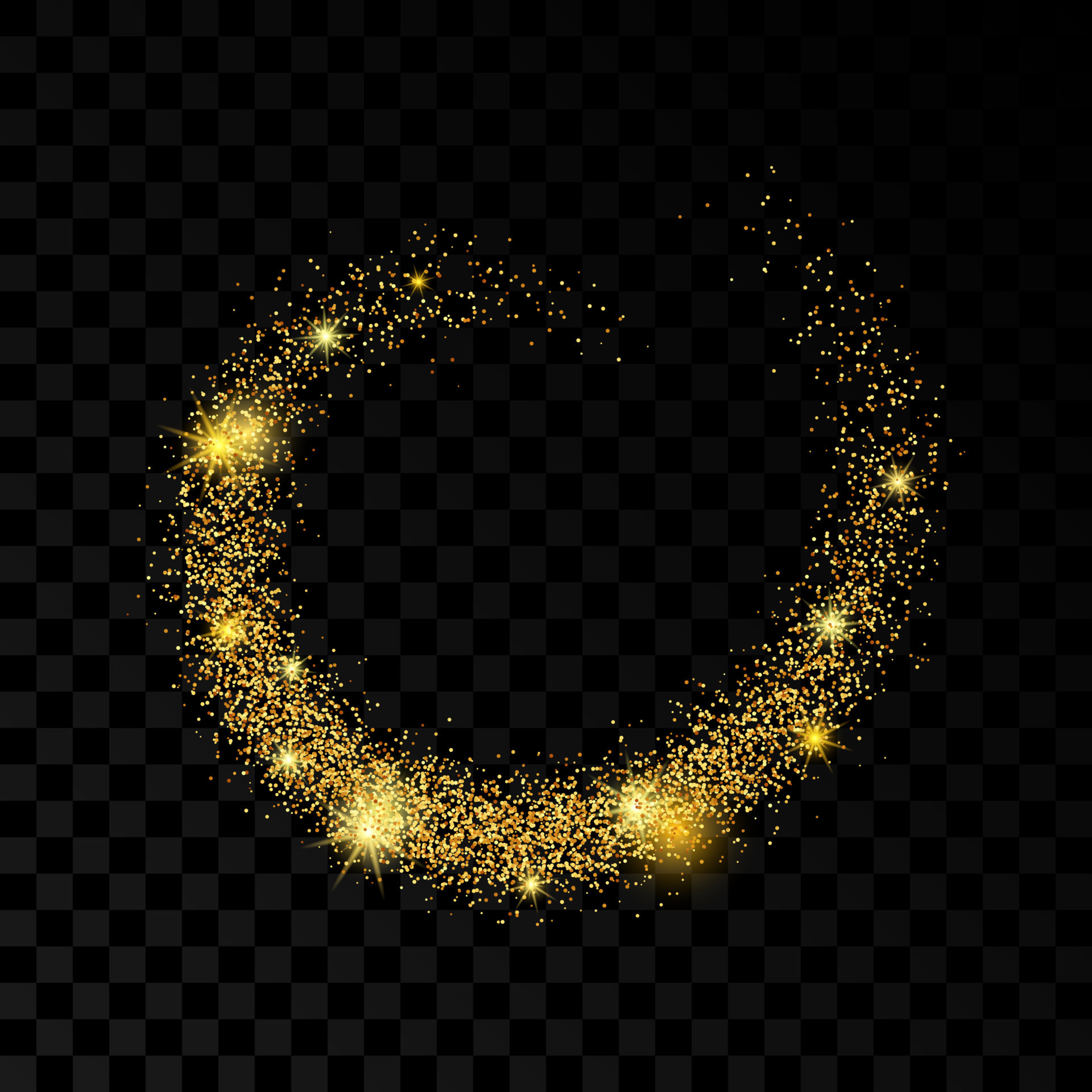 Light wave with gold glitter effect on a dark transparent background