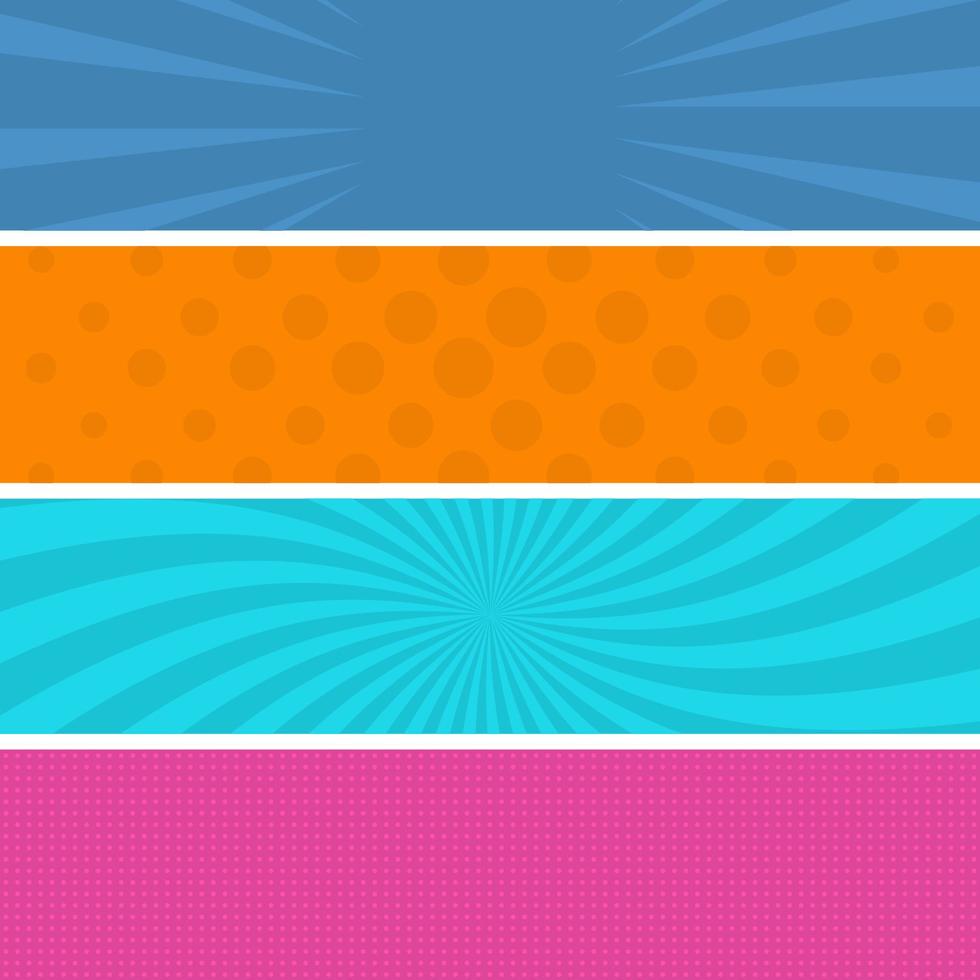 Colorful comic book page background in pop art style. Empty template with rays and dots pattern. Vector illustration