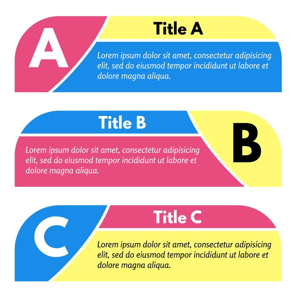 conjunto de tres banners de opciones de colores horizontales. plantilla de diseño infográfico paso a paso. ilustración vectorial vector