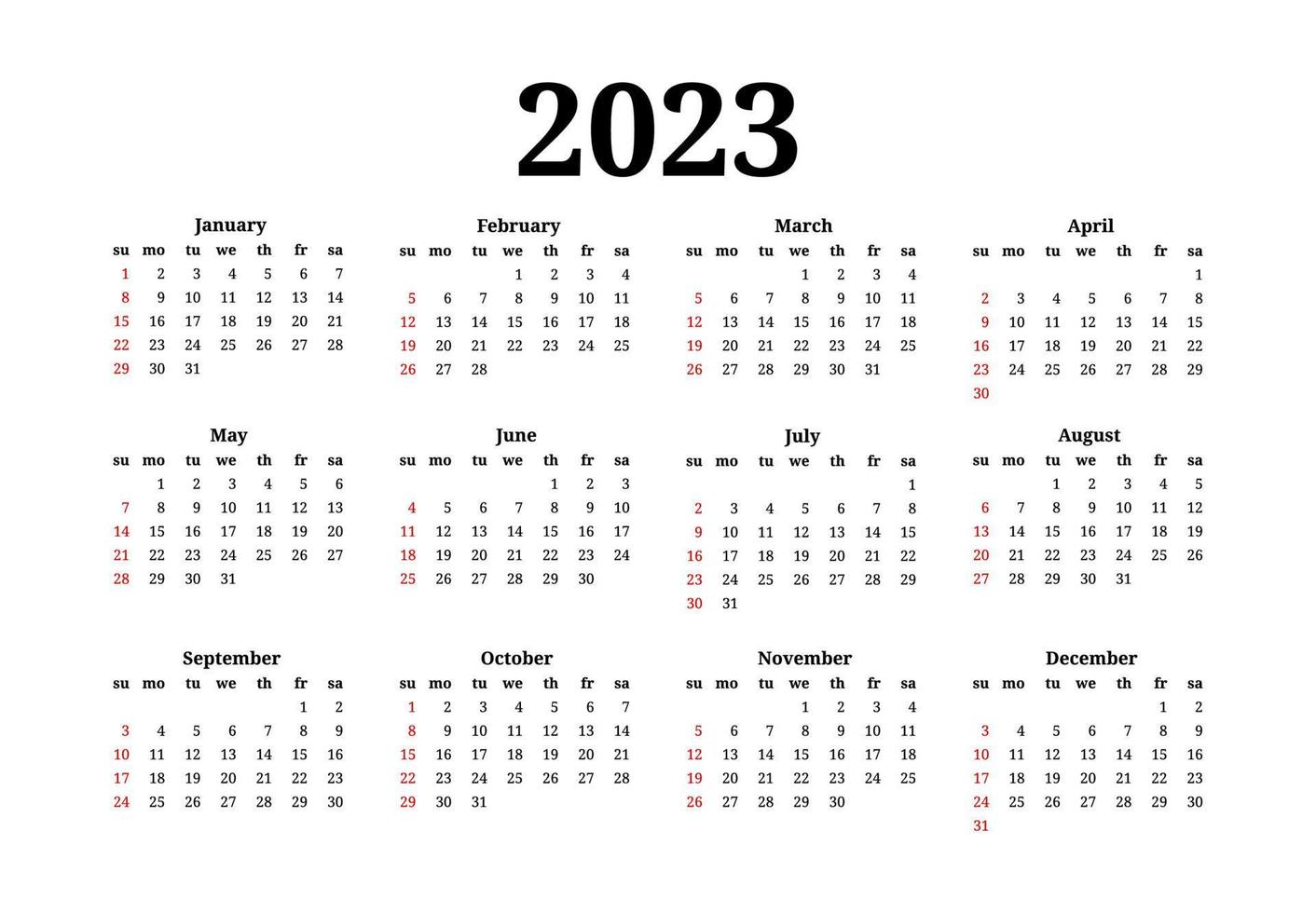 calendario para 2023 aislado en un fondo blanco vector