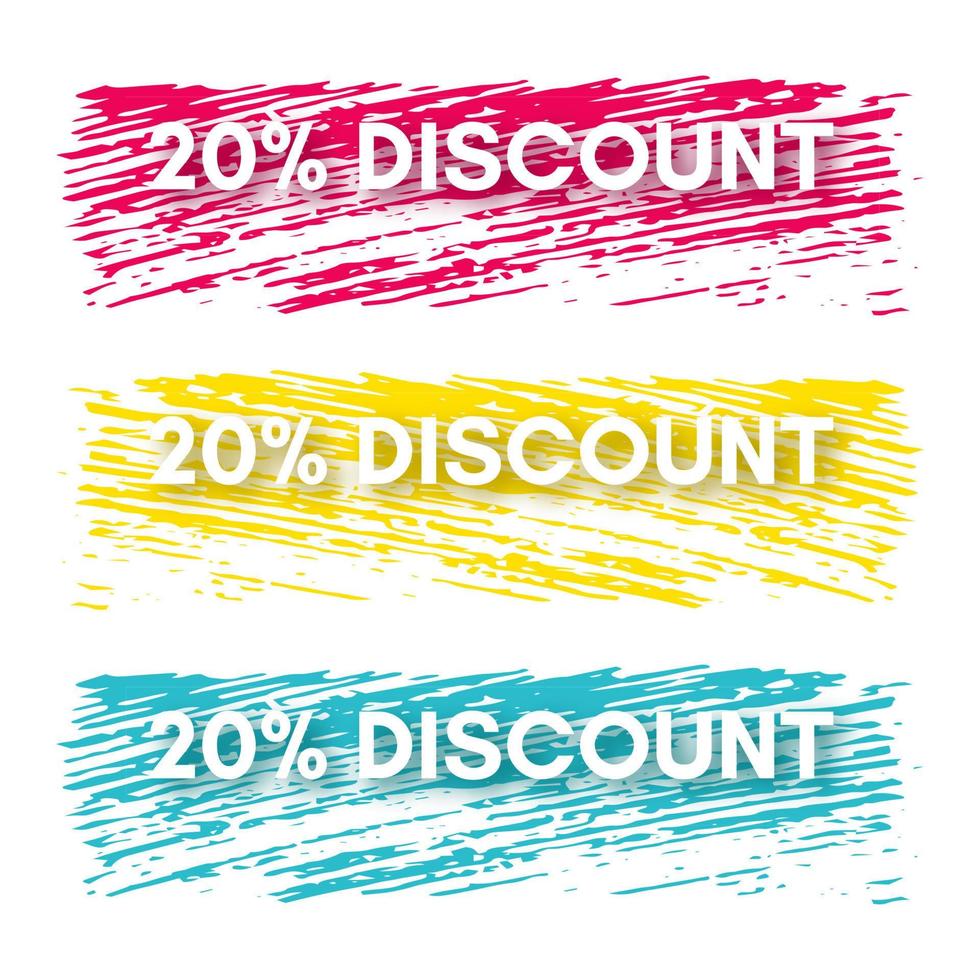 20 discount banner. Set of three sale banners on the colorful painted spots. Vector illustration
