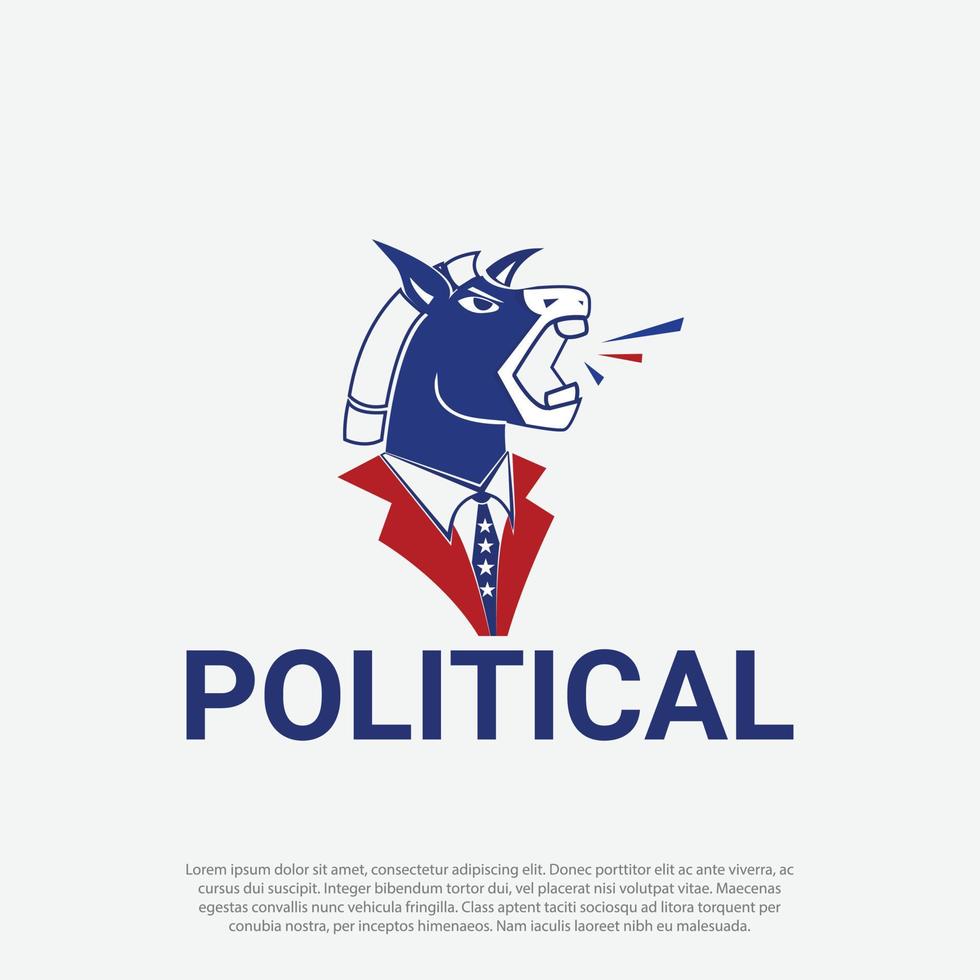 burro o caballo con temática electoral hablando de argumento de debate político, vector de diseño del logotipo del partido democrático