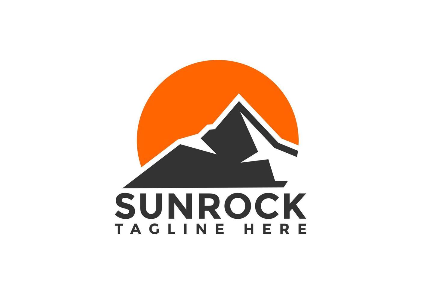 Se vende el logotipo de Sun Rock. Montaña lista para usar moderna, simple y única. vector