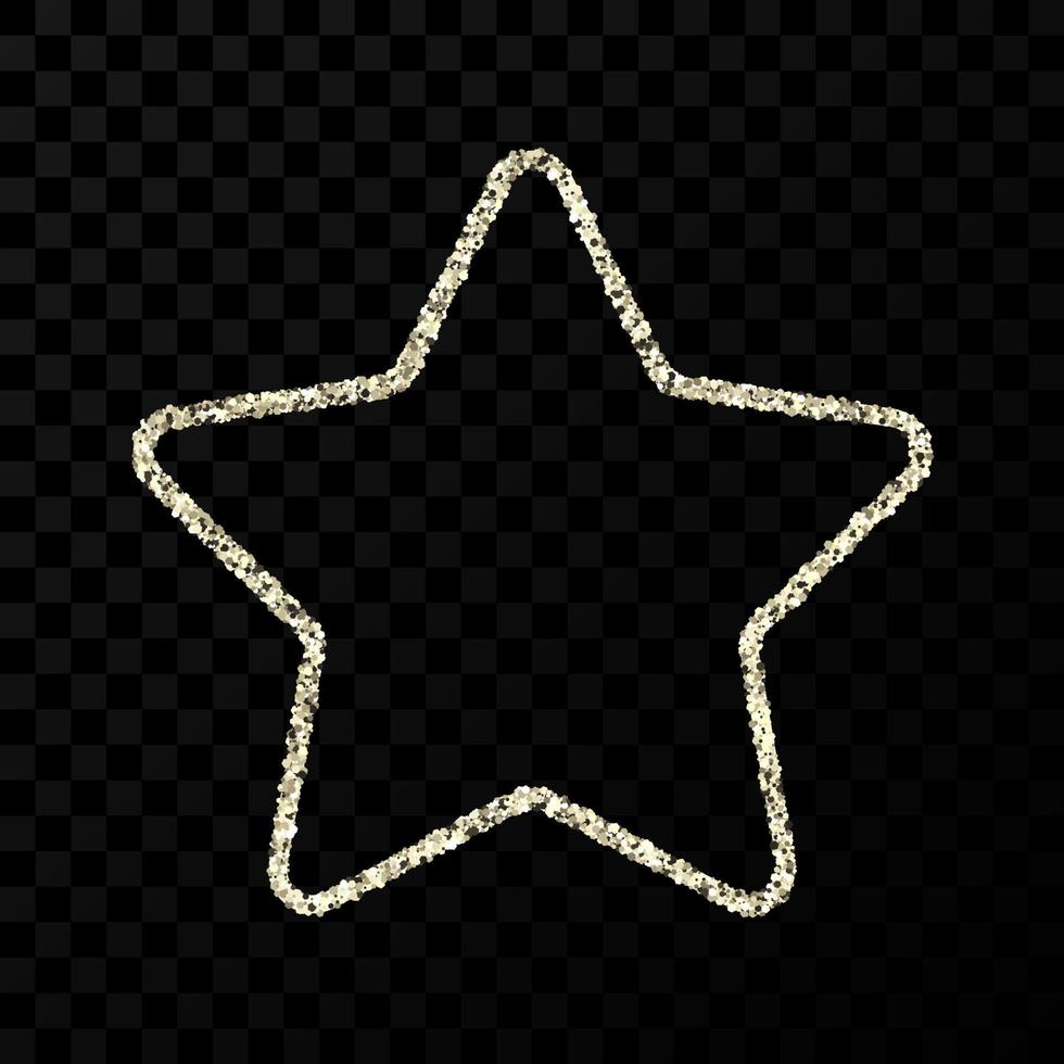 Silver glitter star with shiny sparkles on dark transparent background. Vector illustration