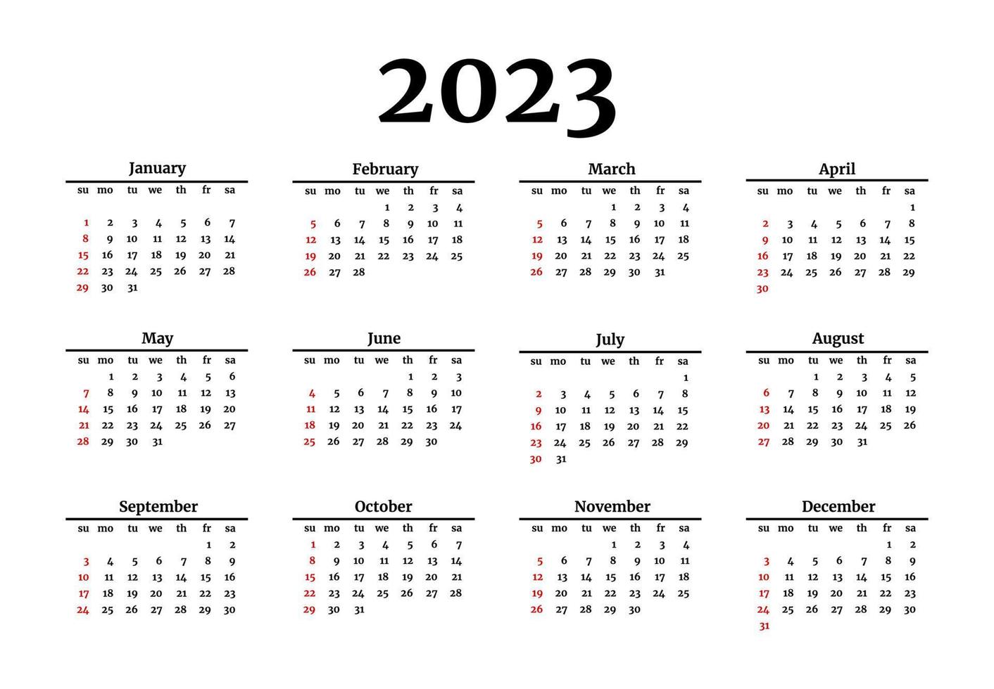 Calendar for 2023 isolated on a white background vector