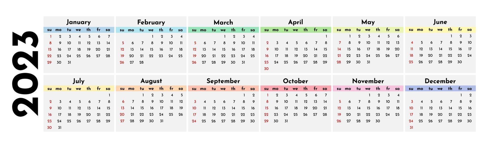 calendario para 2023 aislado en un fondo blanco vector