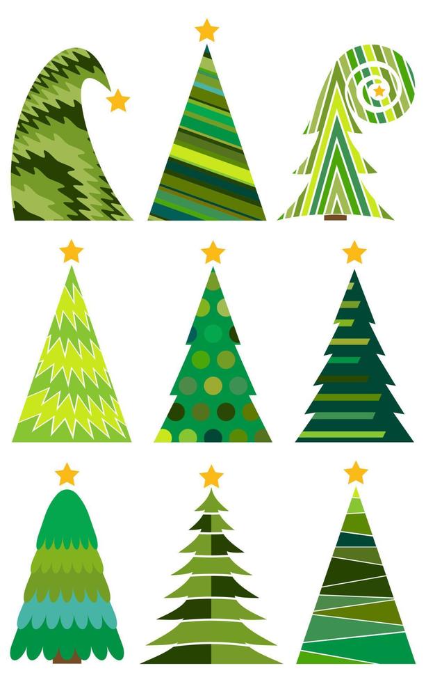 Set of Christmas trees. Isolated vector illustration for Merry Christmas and Happy New Year.