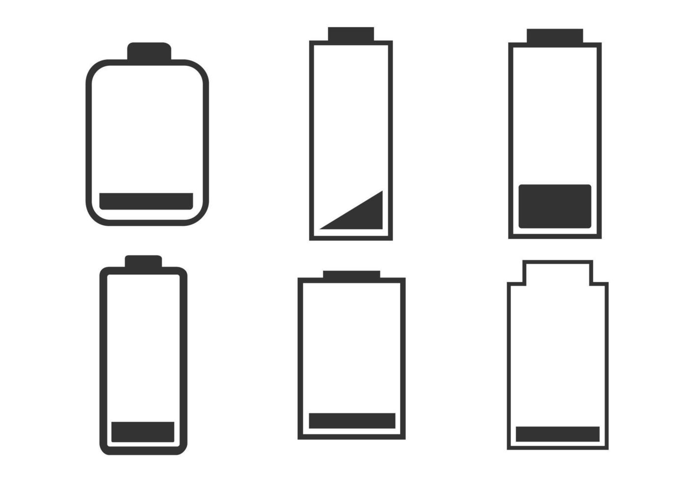 A set of batteries with low charge indicators. Vector illustration