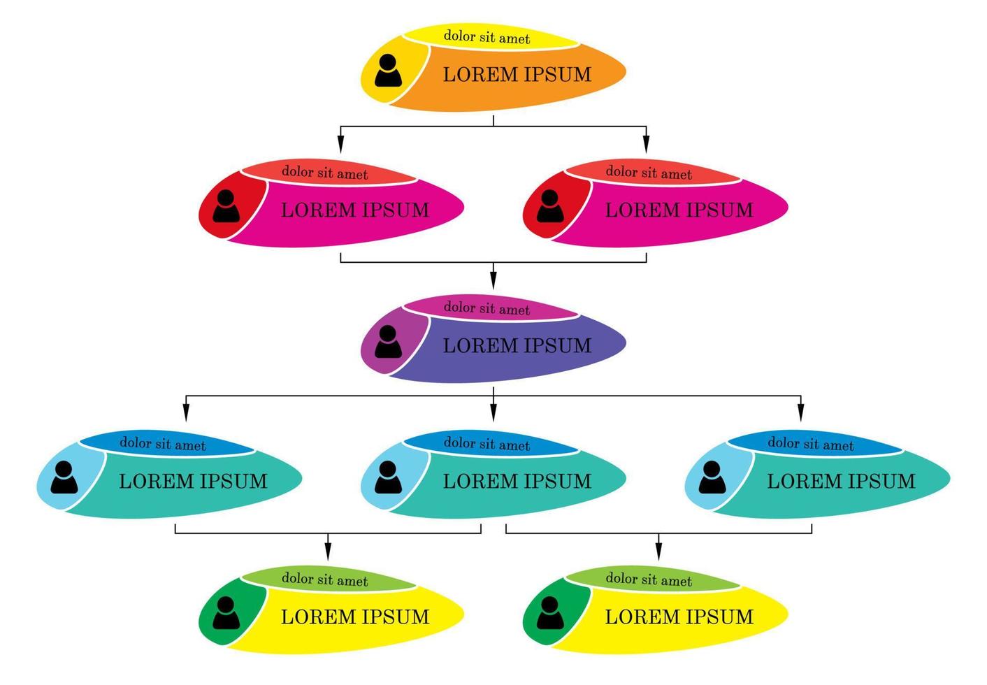 Colorful business structure concept, corporate organization chart scheme with people icons. Vector illustration.