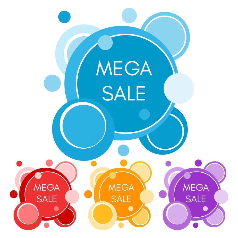 Set of four mega sale stickers with abstract colorful geometric forms. Vector illustration