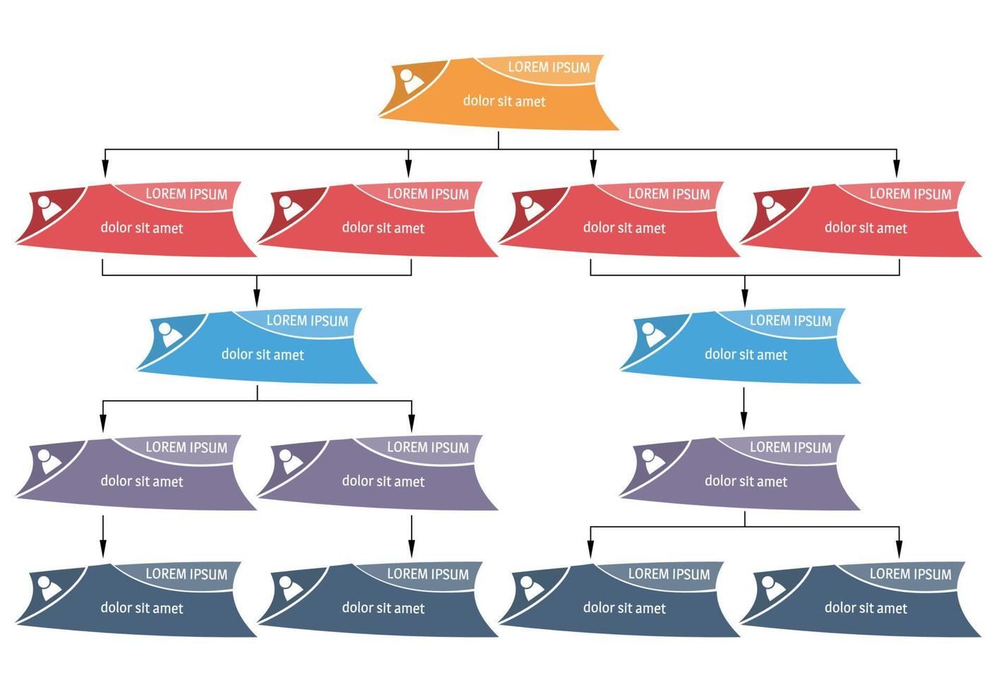 Colorful business structure concept, corporate organization chart scheme with people icons. Vector illustration.