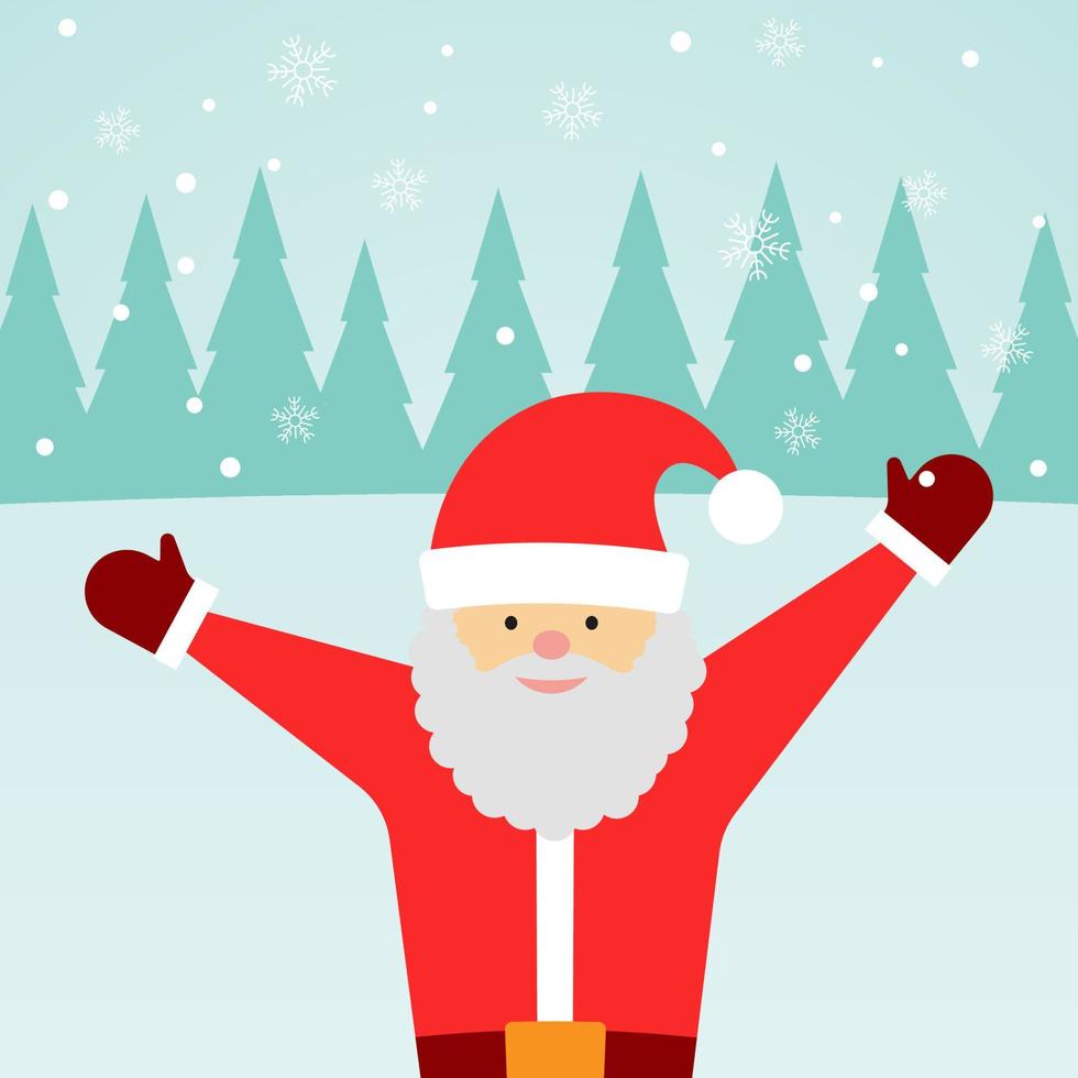 Greeting card with Santa Claus and falling snow. Merry Christmas background. Vector illustration