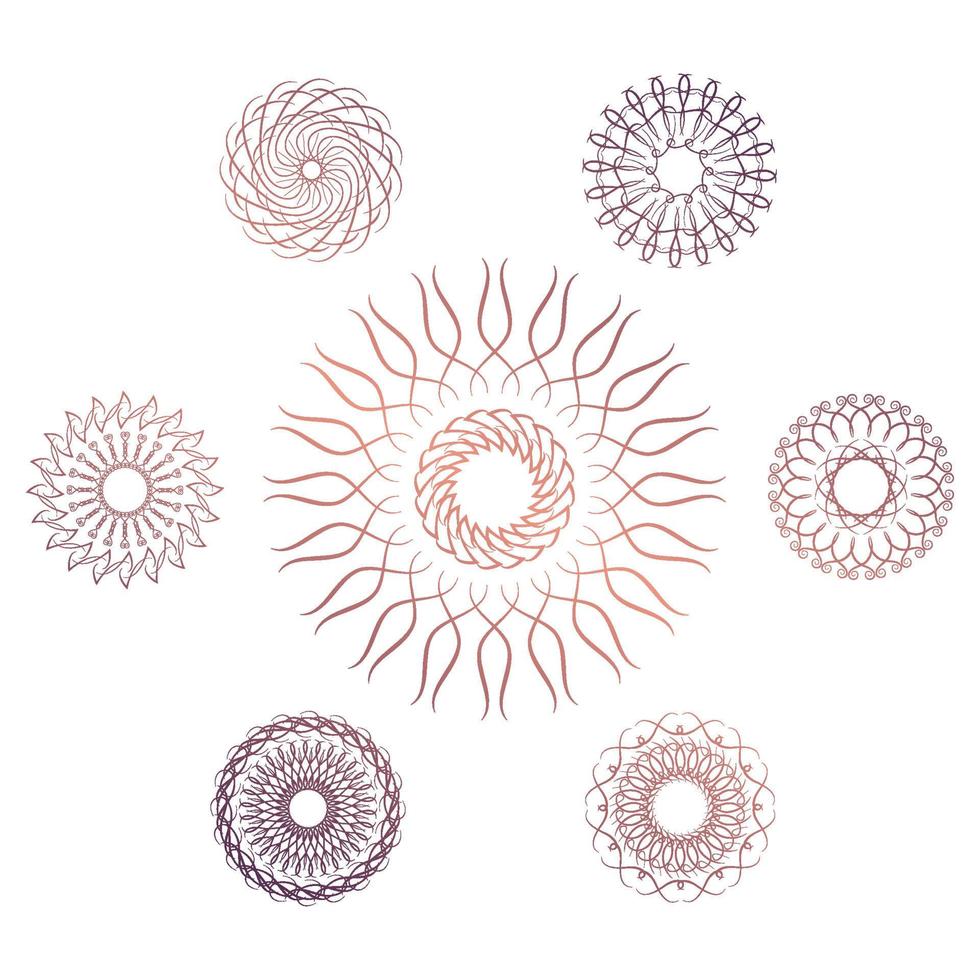 conjunto de siete elementos circulares geométricos. monograma vectorial sobre fondo blanco. ilustración vectorial vector