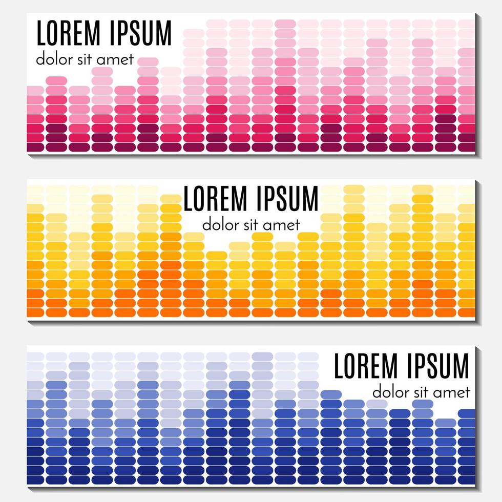 Set of colorful abstract header banners with equalizers and place for text. Vector backgrounds for web design.