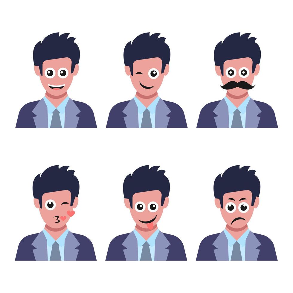 conjunto de seis hombres con diferentes emociones faciales. rostro humano con carácter emoji. ilustración vectorial vector