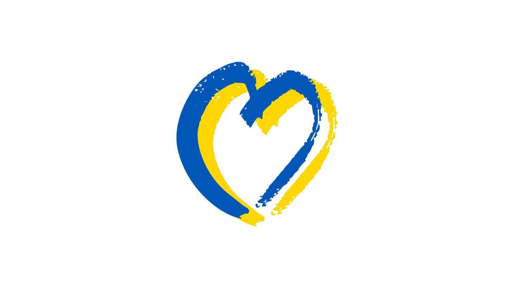 Hand drawn heart in Ukrainian colors. Grunge yellow and blue doodle heart on white background. Vector illustration