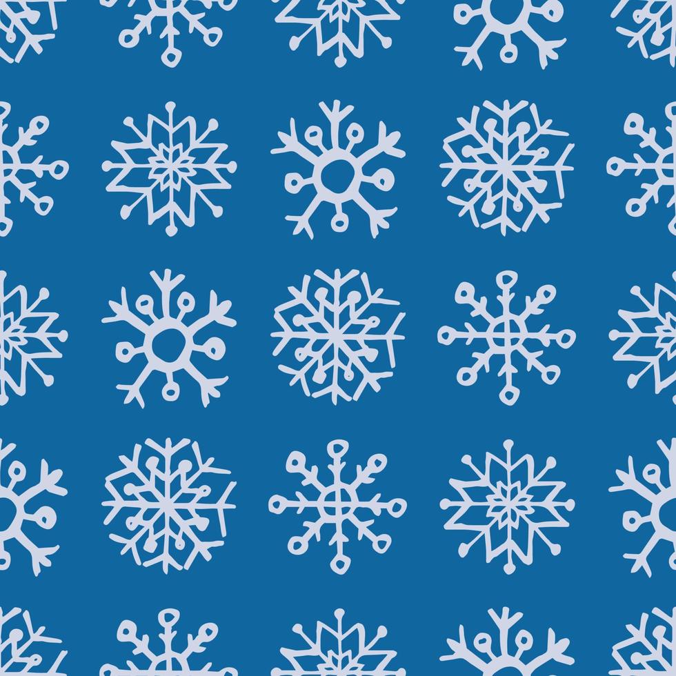 fondo transparente de copos de nieve dibujados a mano. copos de nieve blancos sobre fondo azul. elementos de decoración de navidad y año nuevo. ilustración vectorial vector