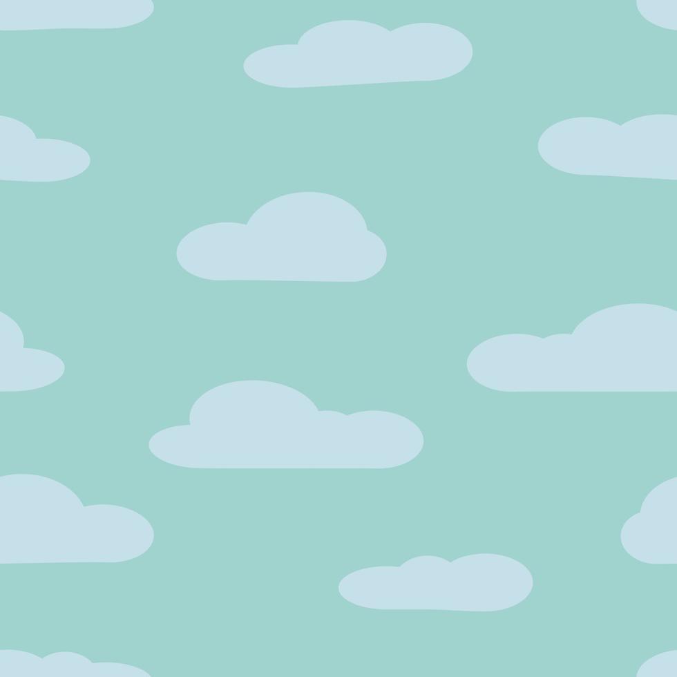Seamless background with blue sky and white cartoon clouds. Vector illustration.