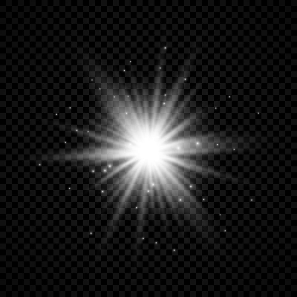 Light effect of lens flares. White glowing lights starburst effects with sparkles on a transparent background. Vector illustration