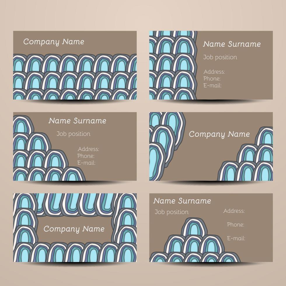 Smooth Doodling Visiting Card Set. Business cards, invitations. Front page and back page. vector