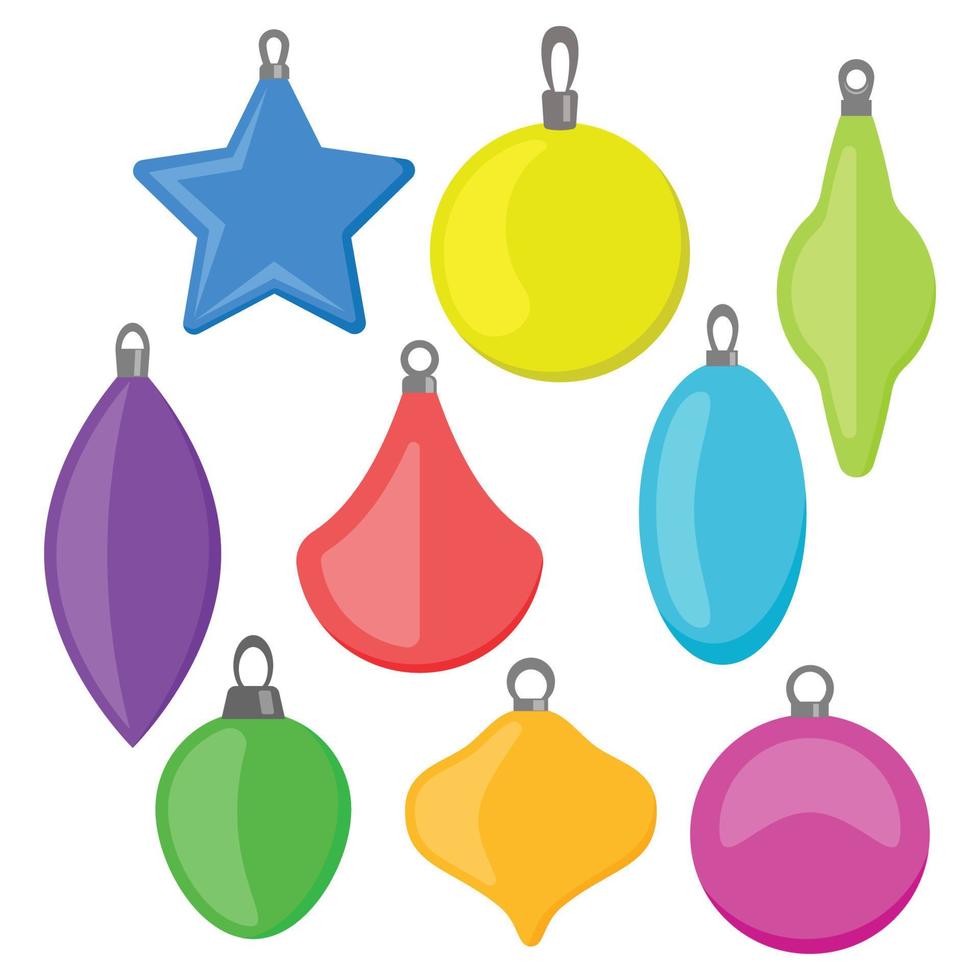 Nine multi colored Christmas balls on a white background. Vector illustration.