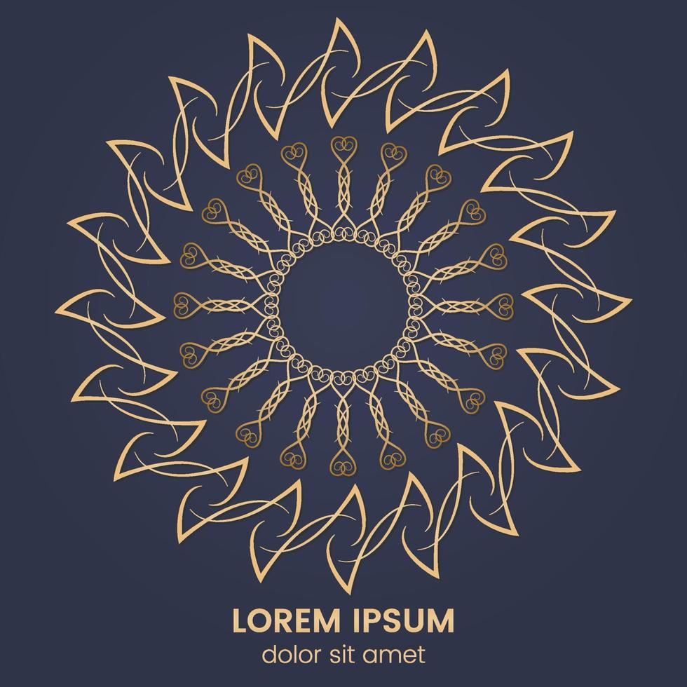 Vintage geometric circular element. Vector gold monogram on dark blue background. Vector illustration